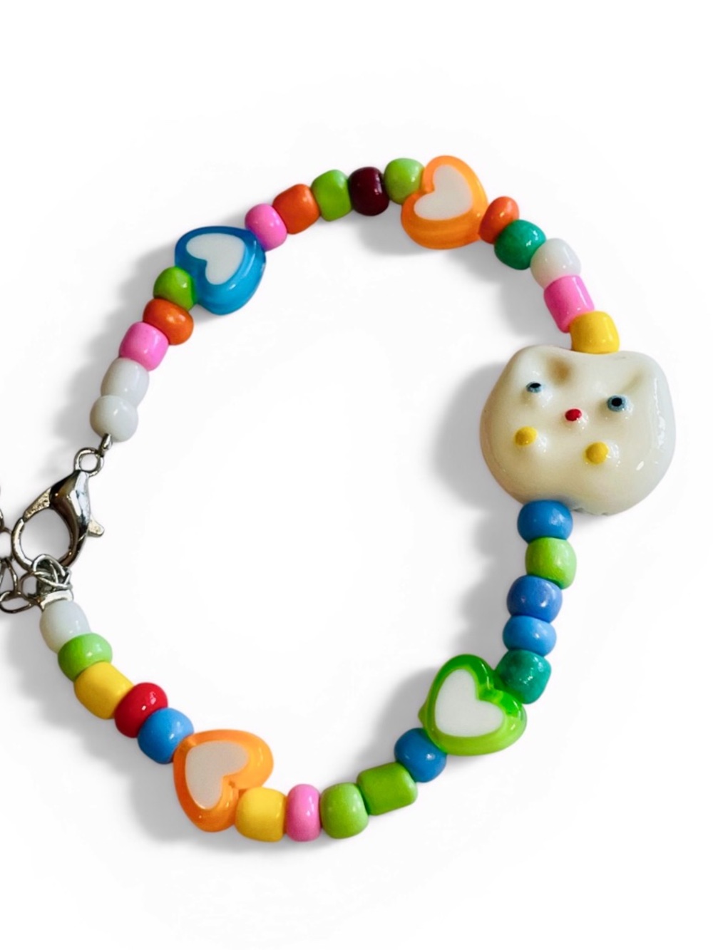 Cute Multicolor Beaded Cat Charm Bracelet